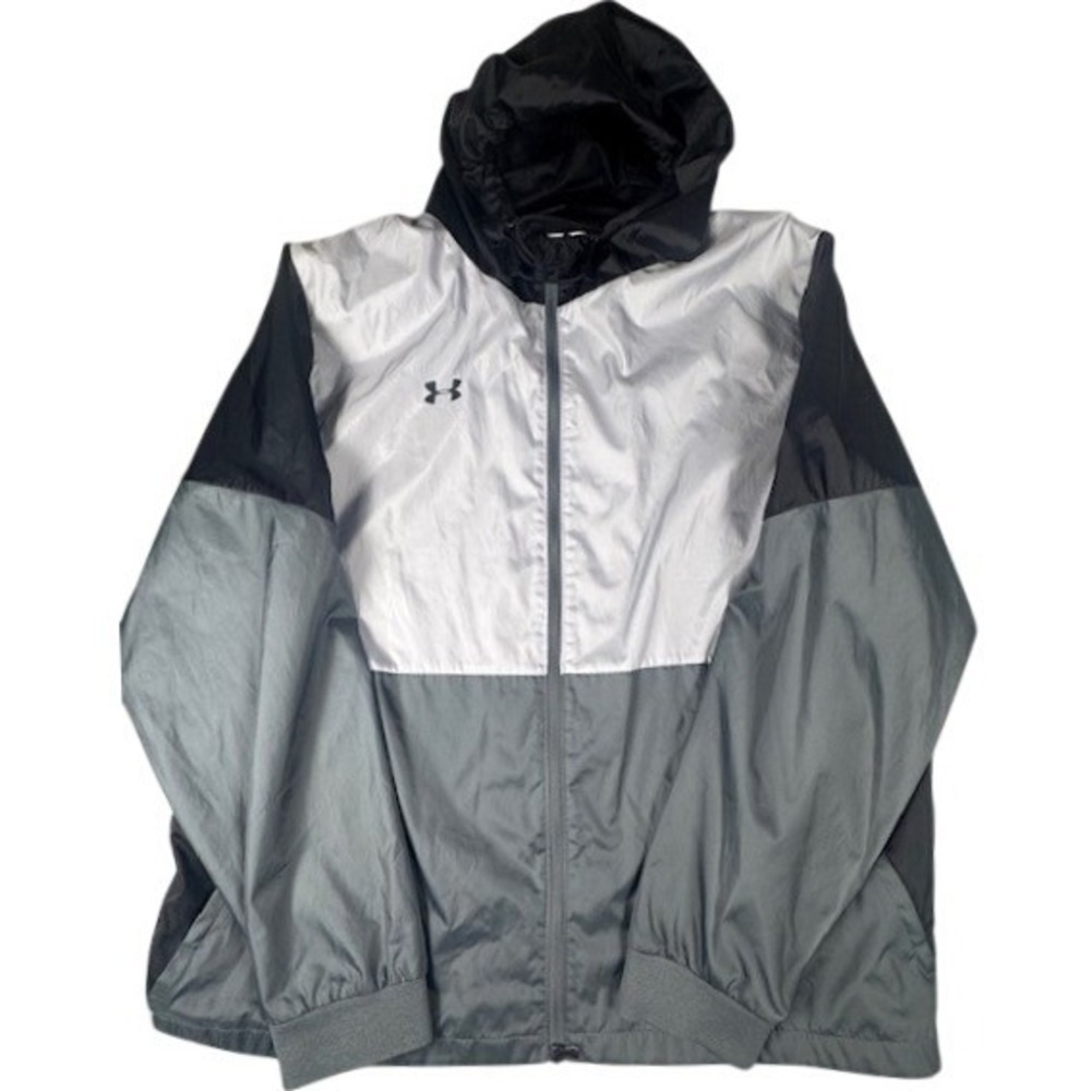 Under Armour Hooded Windbreaker Jacket Men's 3XL Black Gray Colorblock Full Zip